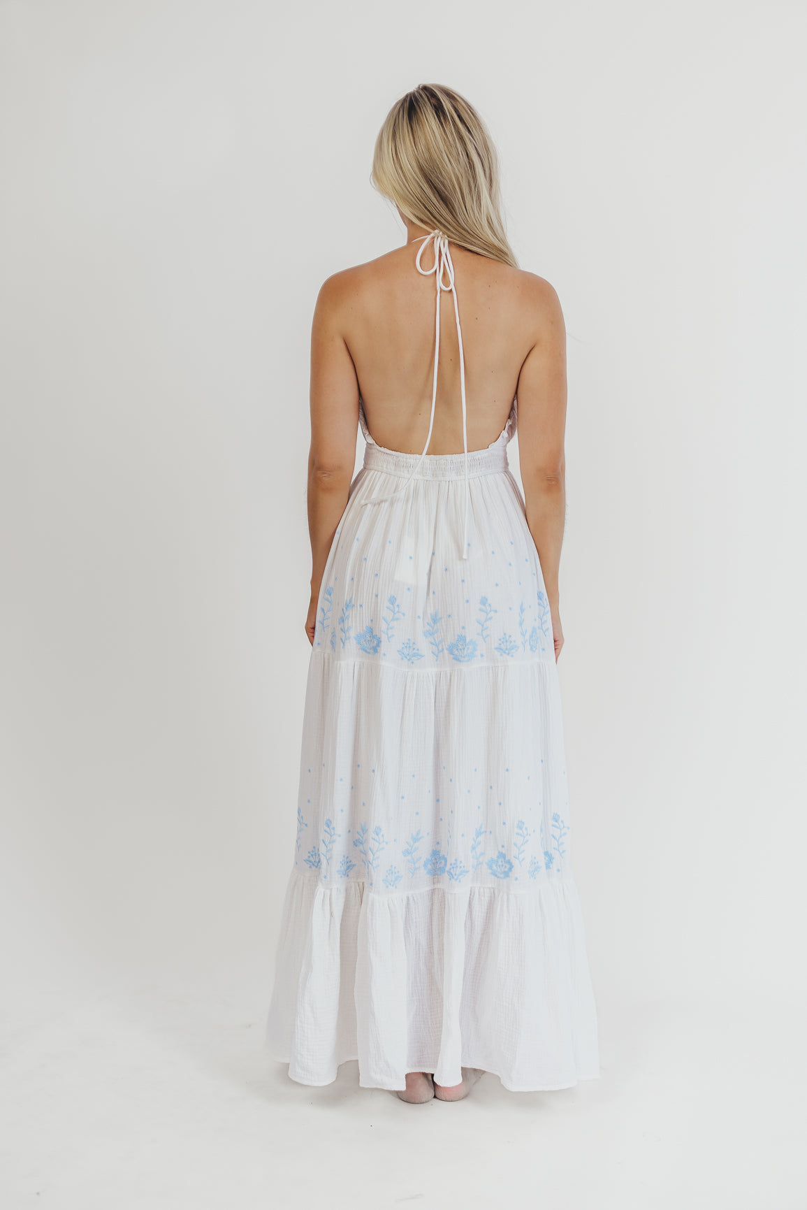 Robe longue brodée Lena (blanc cassé)