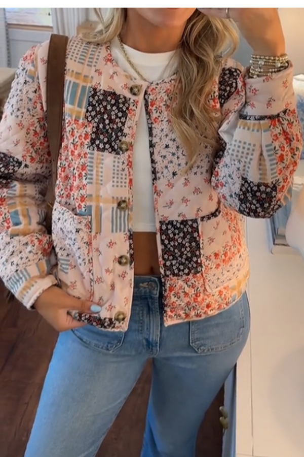 Floral Patchwork Quilted Cotton Jacket Boho Bomber