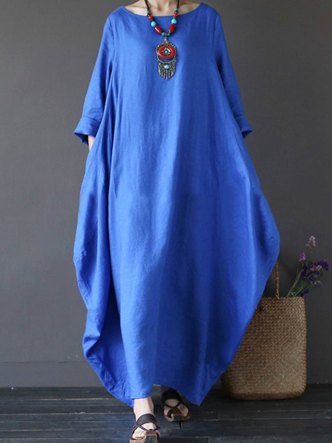 Robe ample grande taille en coton et lin pour femme