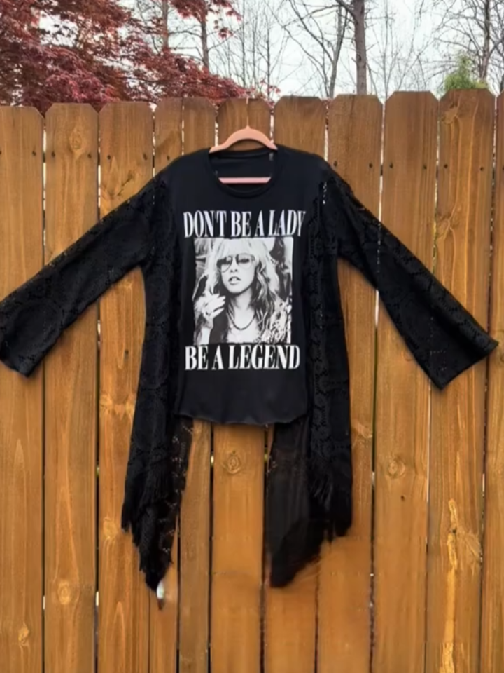 Stevie Nicks Lace patchwork sleeve T-shirt