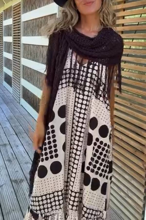 Vintage Polar Dot Stitching V-Neck Sling Dress