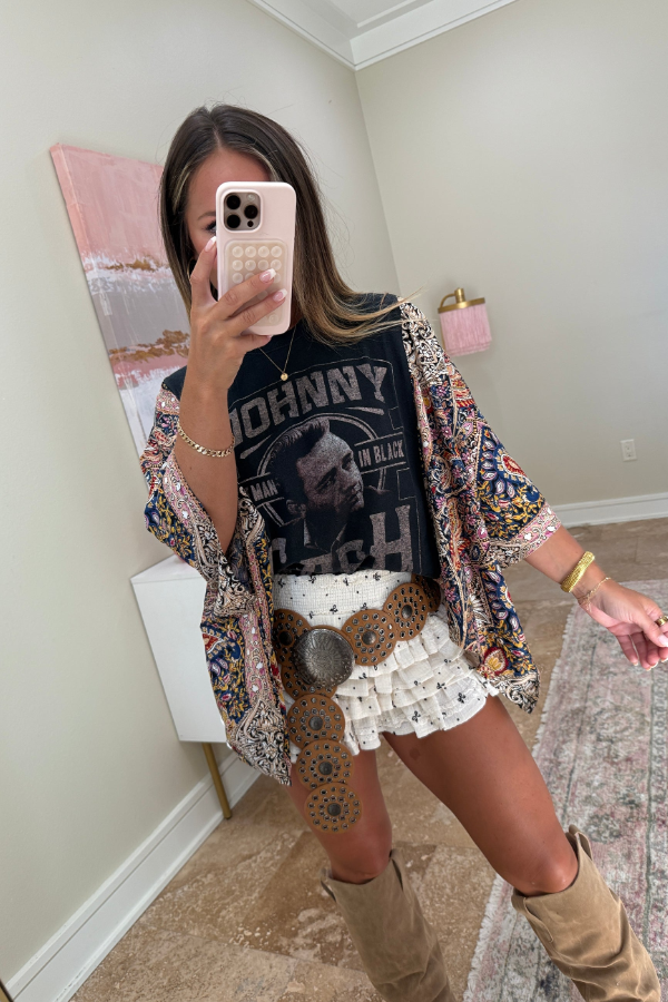 Johnny Cash Mix & Match Tee Black Floral
