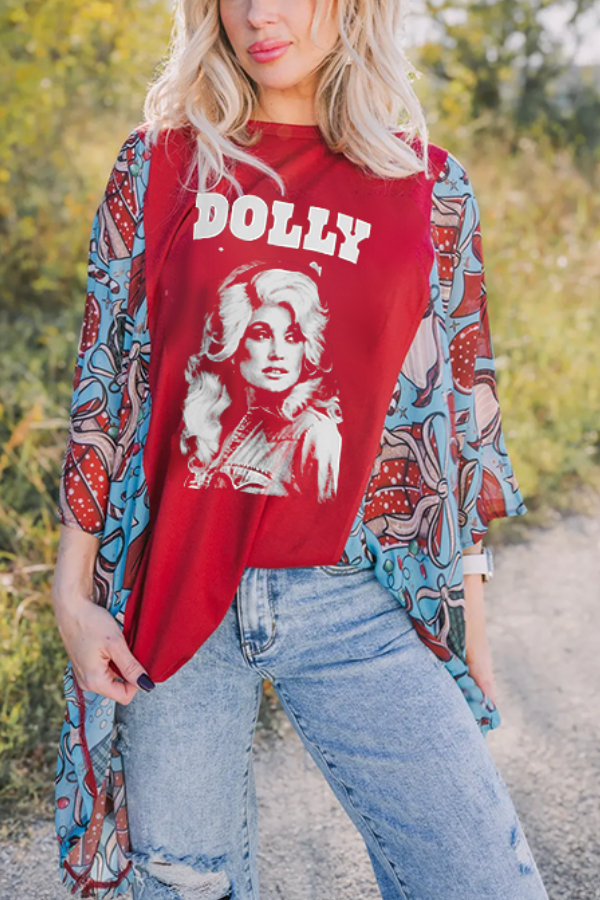 Printed Bat-Sleeve T-Shirt (No Back Pocket)