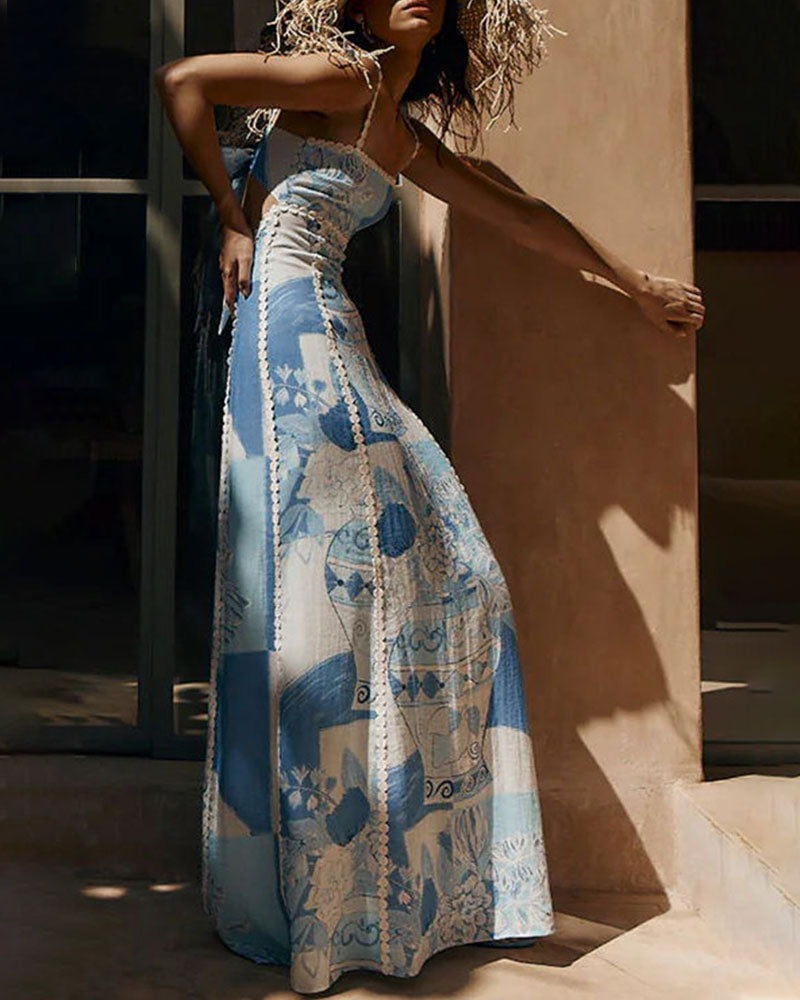 Robe de vacances dos nu à bretelles imprimée