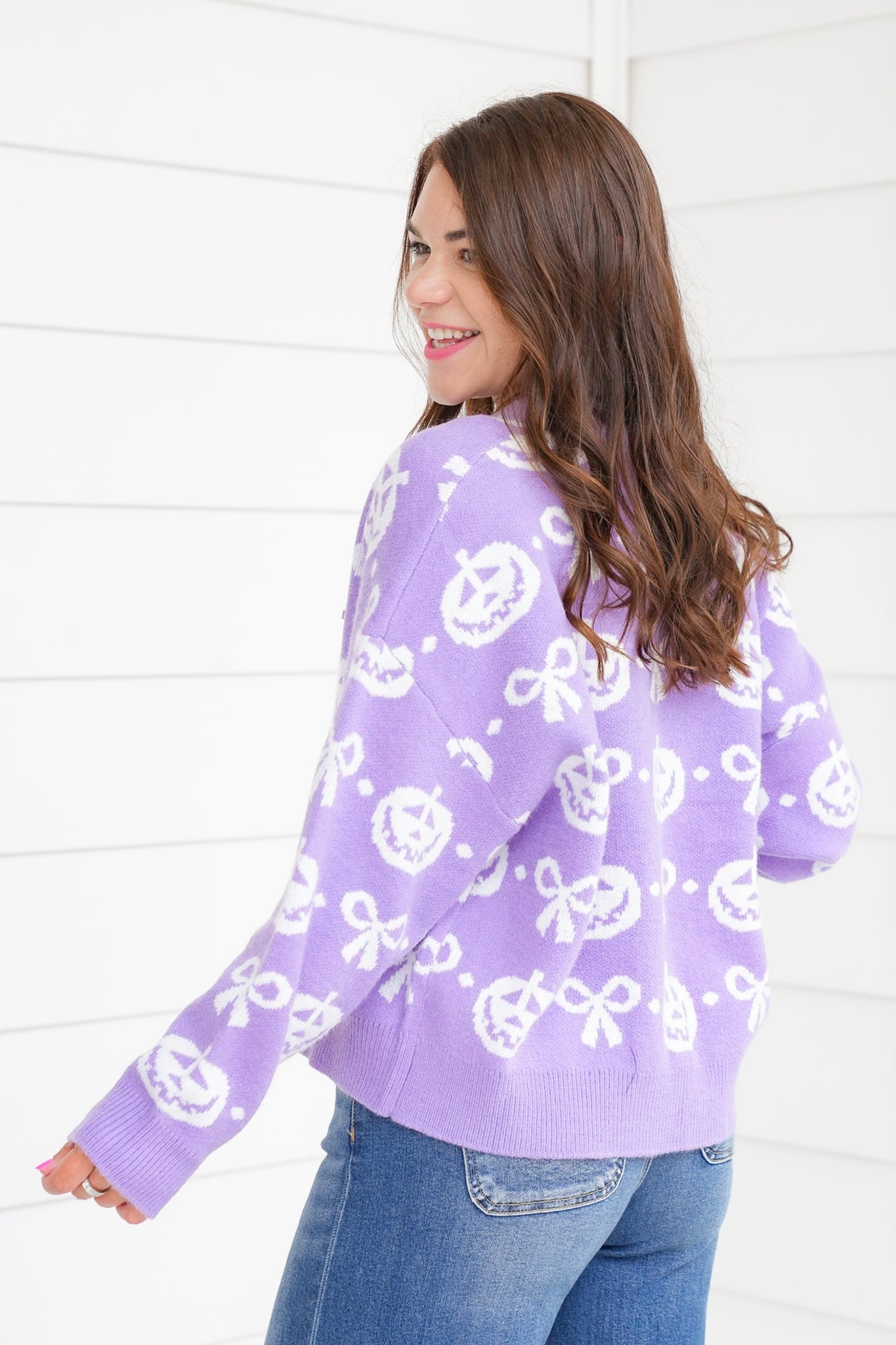 Knit Long Sleeve Jack O'lantern Cardigan with Bows