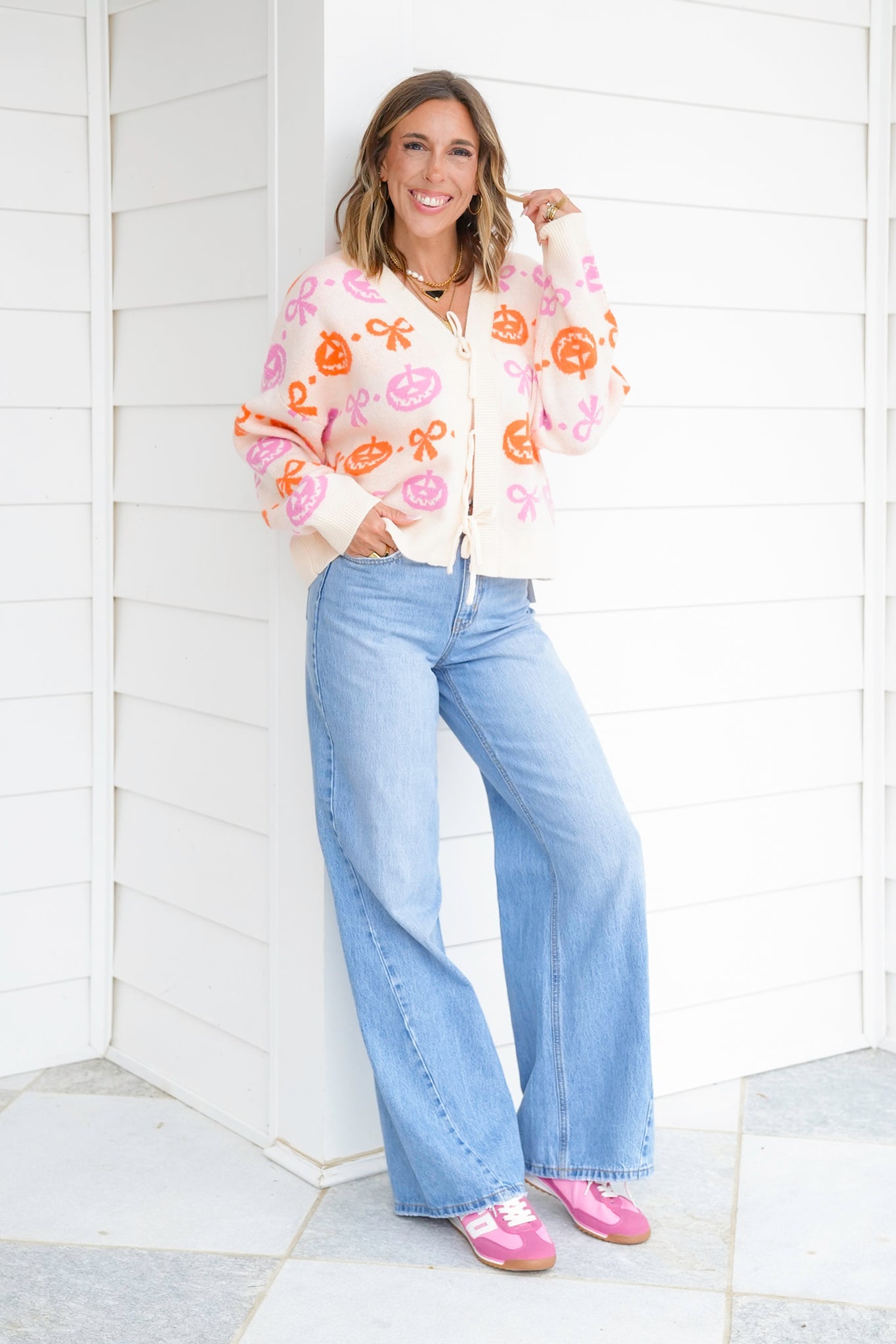 Knit Long Sleeve Jack O'lantern Cardigan with Bows
