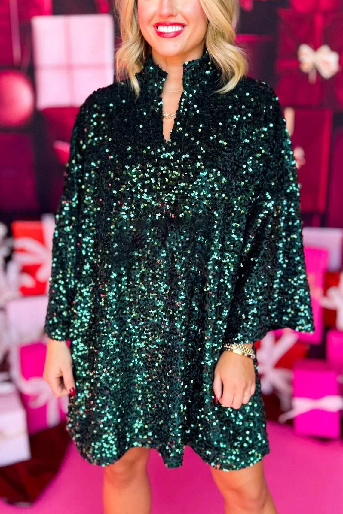 Ruby Sequin Caftan Dress In Pink