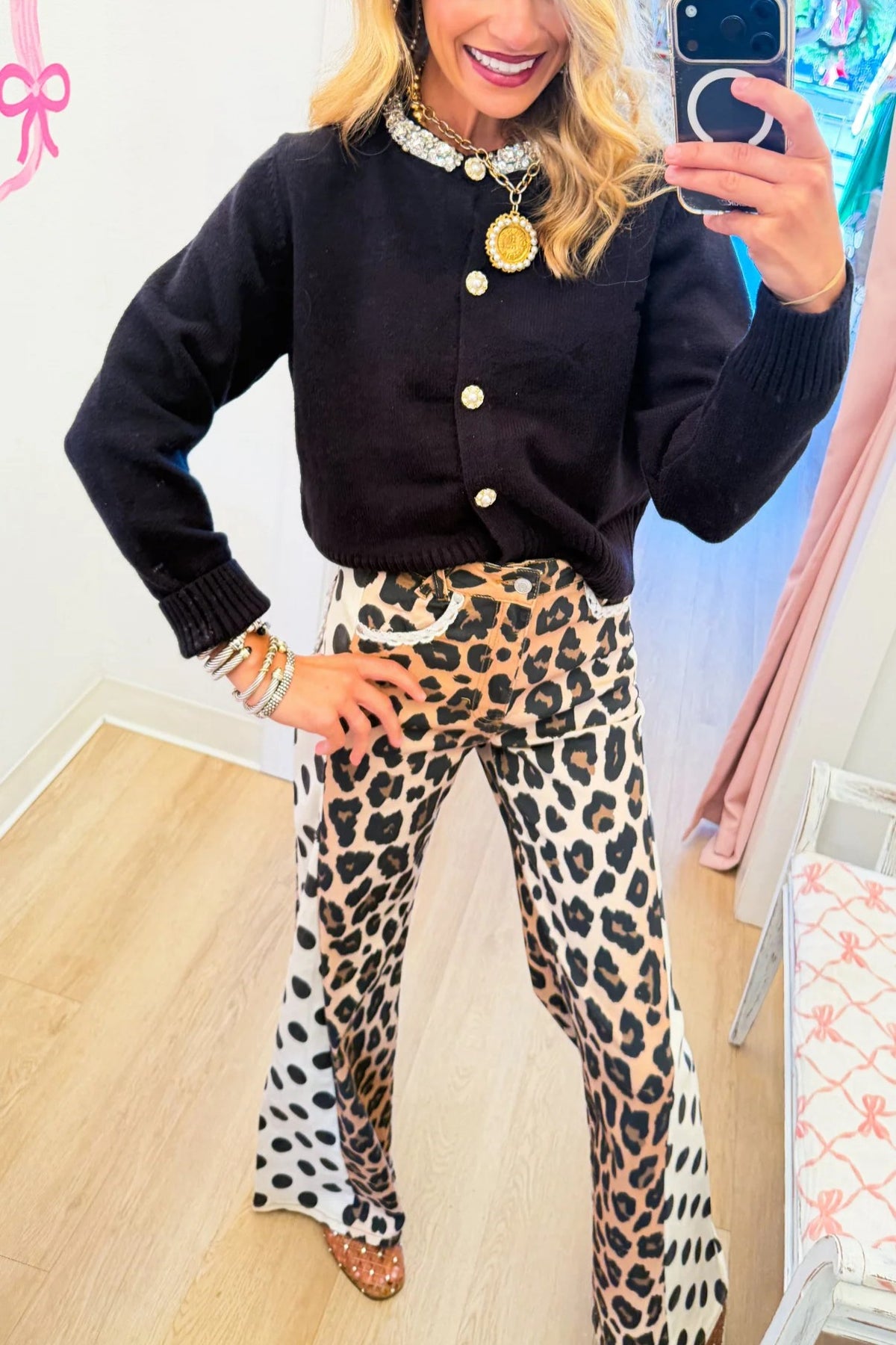 Leopard and Polka Dot Wide Leg Pants