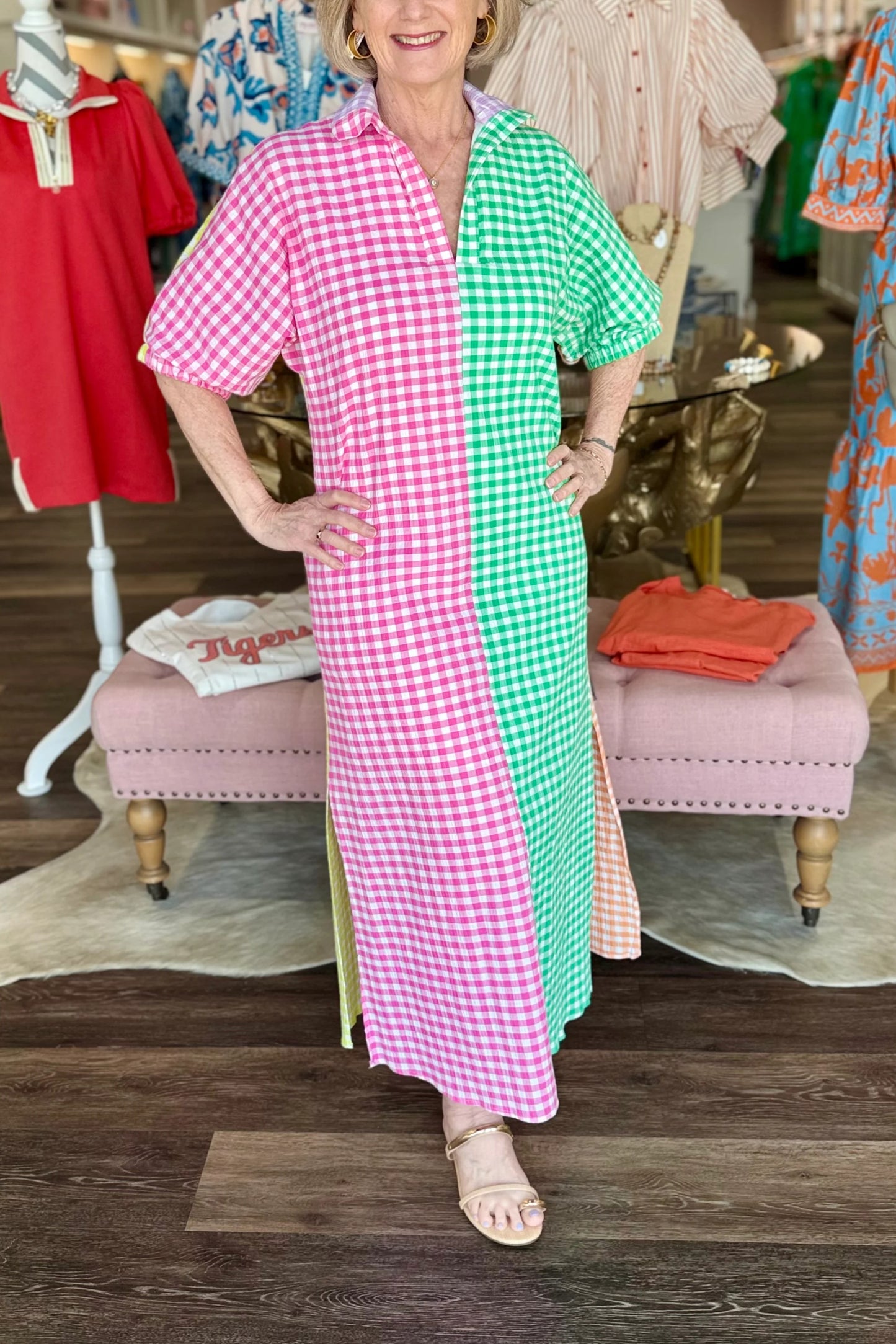 Blakely Multi Seer Gingham Midi Dress