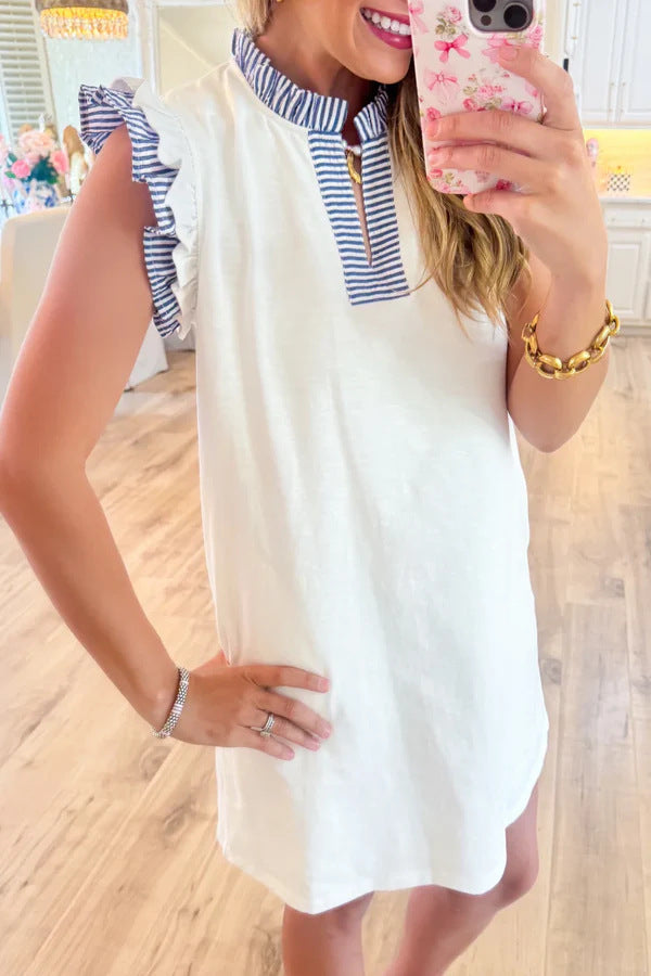 Women's Solid-Color V-Neck Striped Dress
