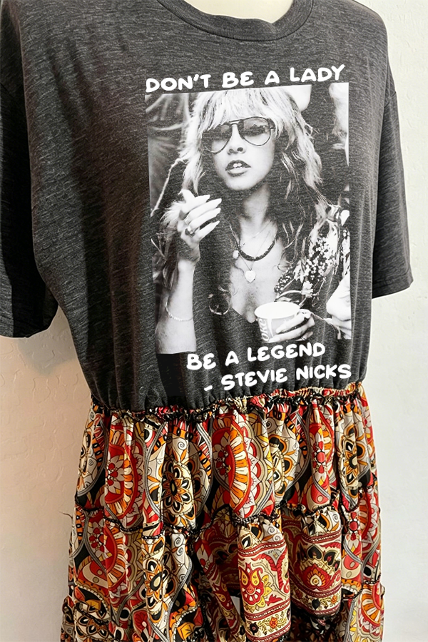 Stevie Nicks Grey Crewneck Patchwork Top