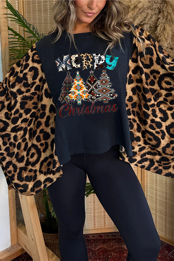 Christmas Tree Print Bat Sleeve T-shirt (no Back Pocket)