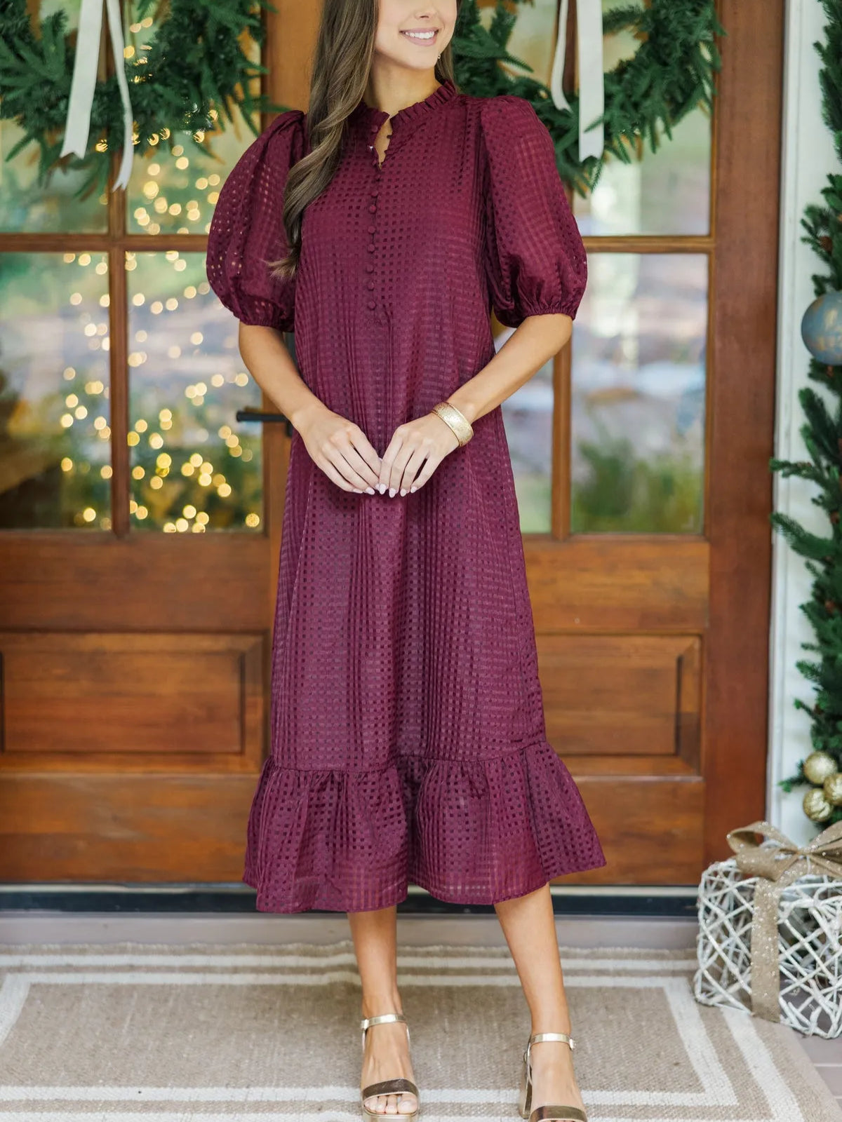Robe mi-longue texturée bordeaux clair