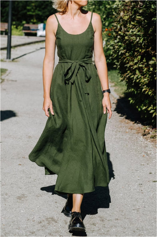 Atrovirens Casual Linen Slip Dress