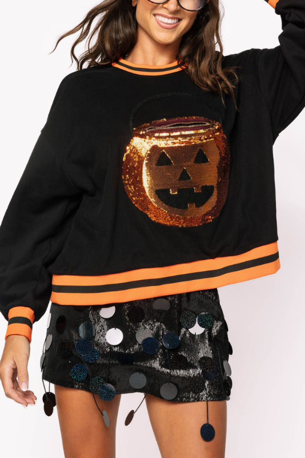 Black Halloween Pumpkin Candy Bucket Sweatshirt