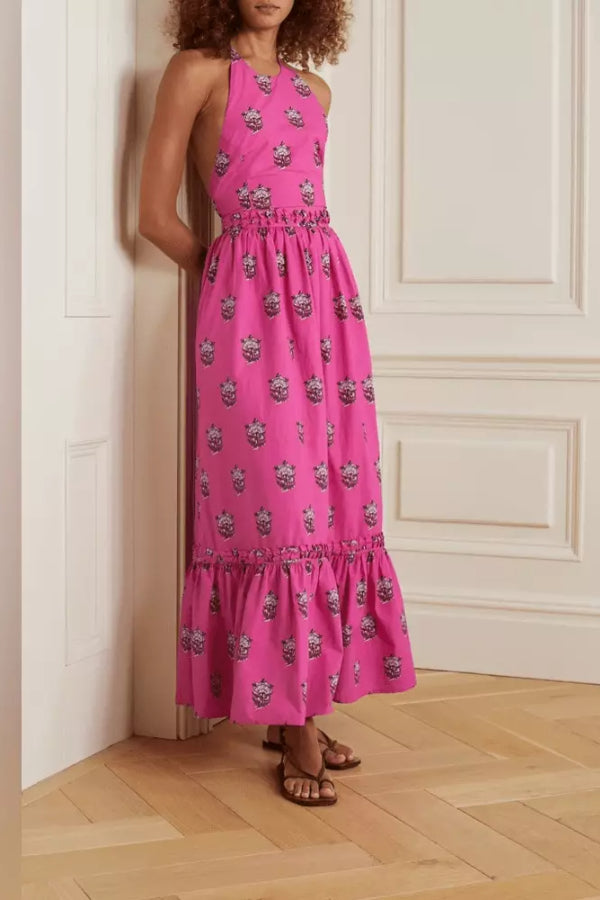 Robe dos nu en coton imprimé Salena