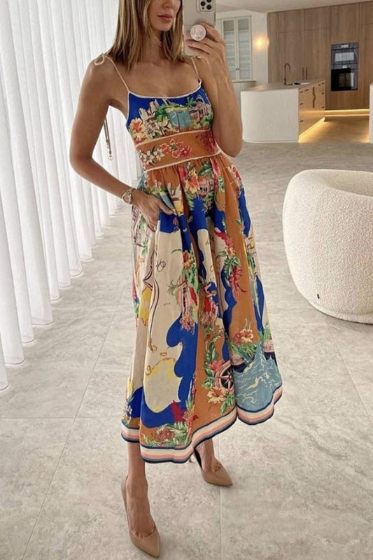 Abstract painting printed slip dress