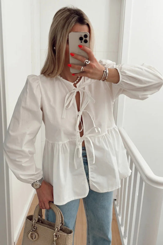 Blouse With Bows And Long Sleeves
