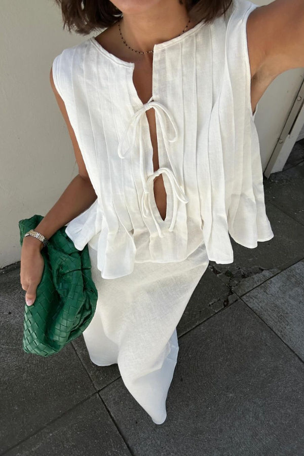 Ensemble chemise longue sans manches en coton et lin avec bretelles