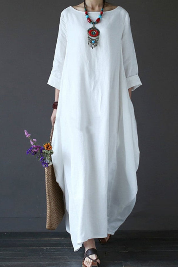Robe ample grande taille en coton et lin pour femme
