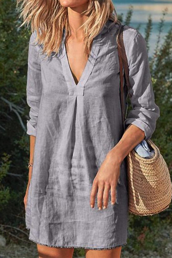 Robes unies décontractées vintage à col en V