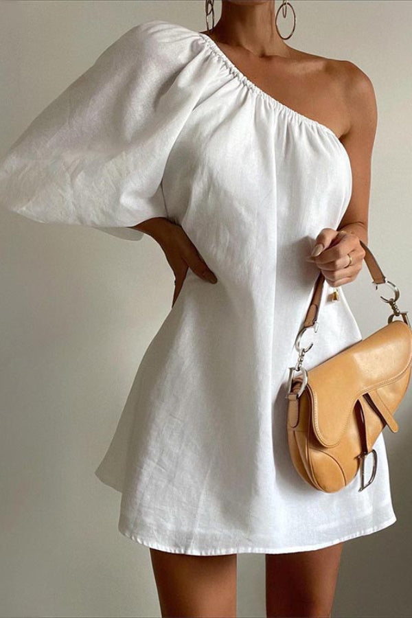 Robe ample à épaules dénudées en coton et lin pour femme