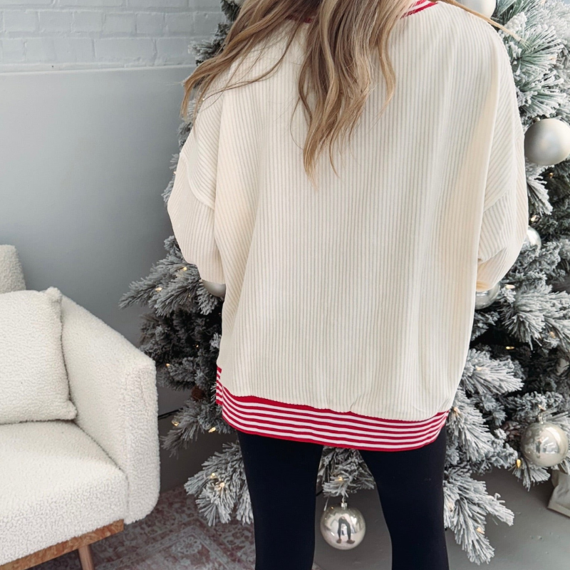 Santa Striped Print Sweatshirt