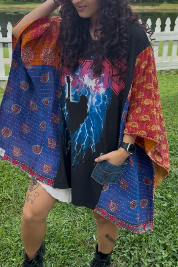 AC/DC Vintage Kantha Poncho Top