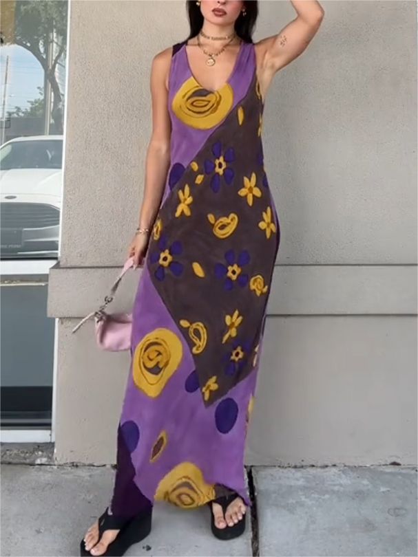 Robe débardeur à col en V avec motif graffiti artistique