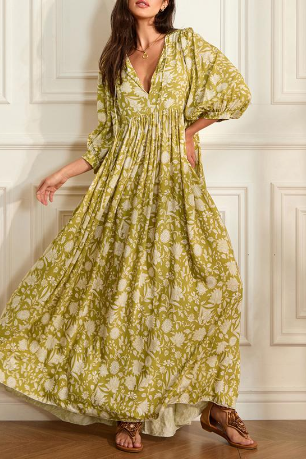 V-neck Floral Loose Dress