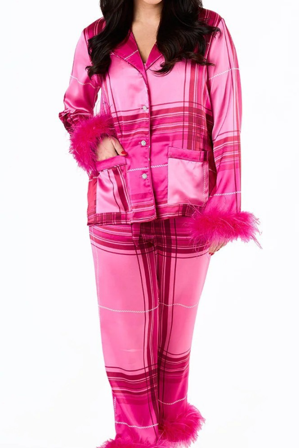 Christmas Holiday Red Plaid Feather Pajams Set