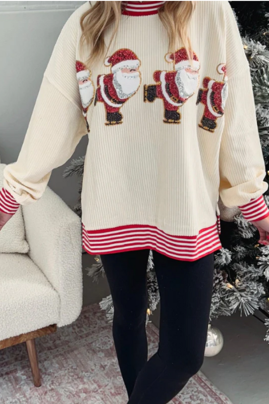 Santa Striped Print Sweatshirt