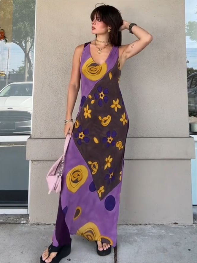 Robe débardeur à col en V avec motif graffiti artistique