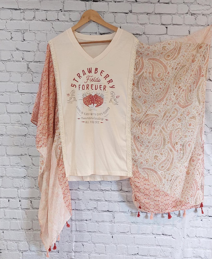 strawberry fields rock V-neck Mix & Match Tee (No Patch)