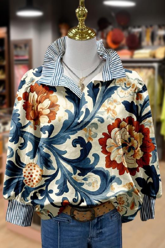 Small Stand-collar Printed Top