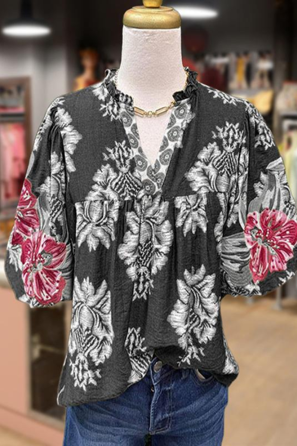 Printed V-Neck Top