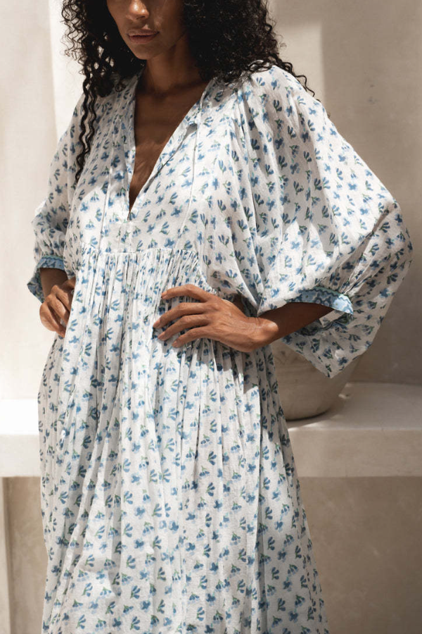 V-neck Floral Loose Dress