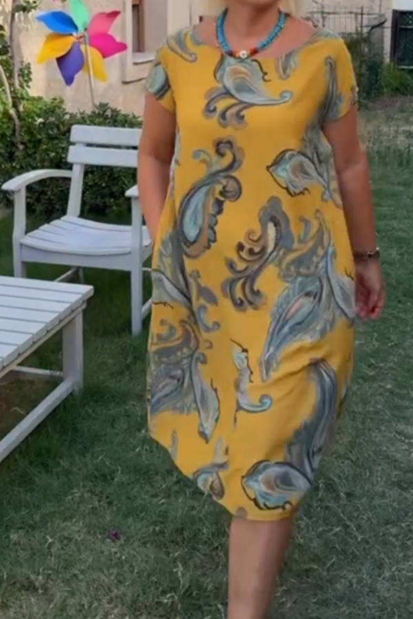 Woman's Printed Linen-Cotton Dress