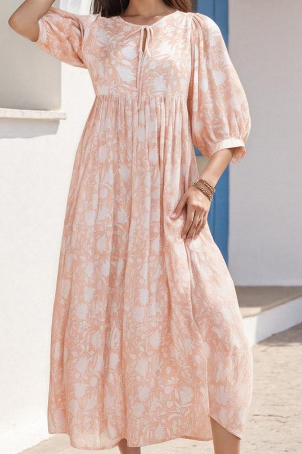V-neck Floral Loose Dress