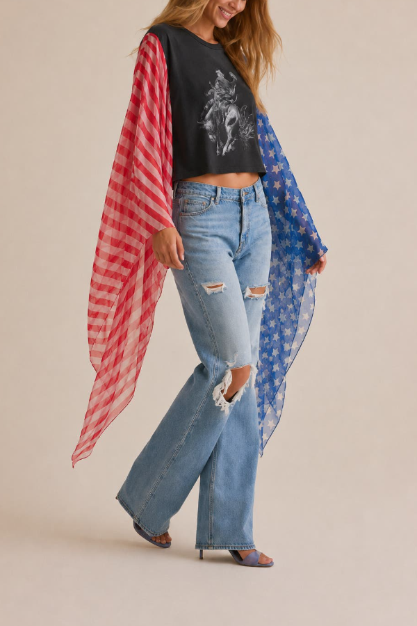 American Style Chiffon Slogan Bat Sleeve T-Shirt