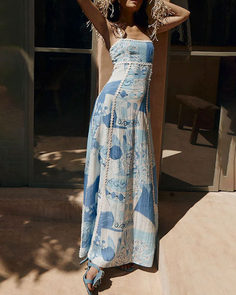 Robe de vacances dos nu à bretelles imprimée