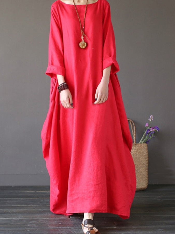 Robe ample grande taille en coton et lin pour femme