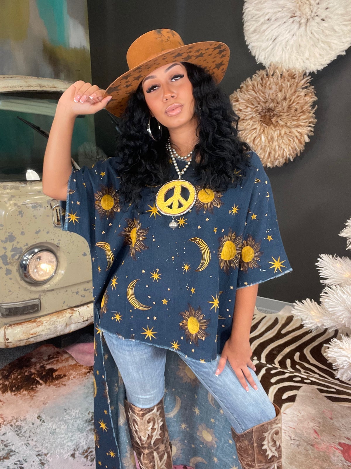 Venus Shimmer Linen Tunic Hi Lo Top