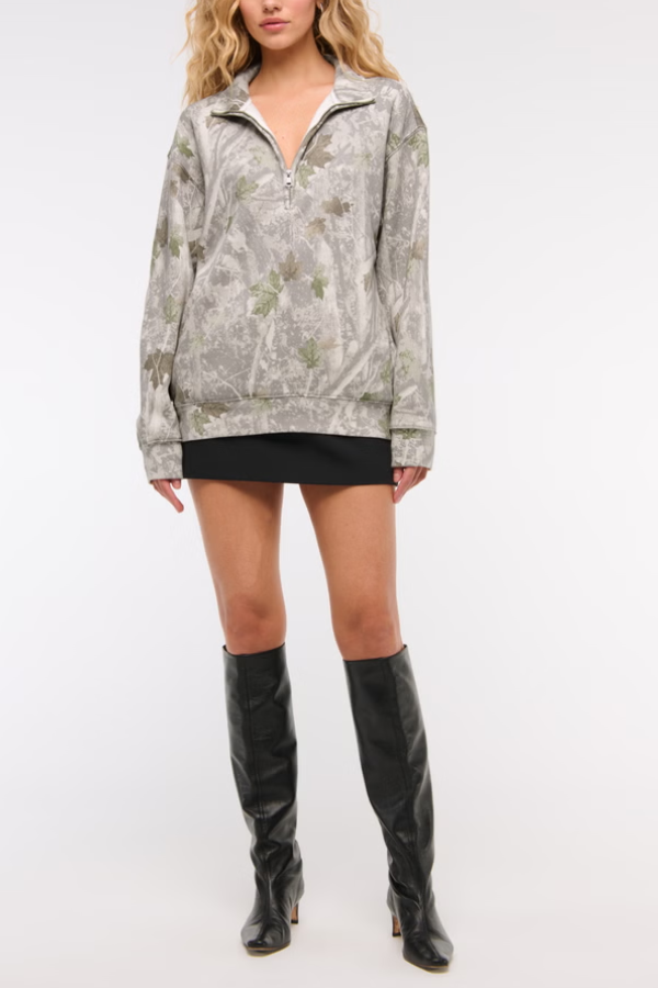 Printed Stand-collar Knit Top