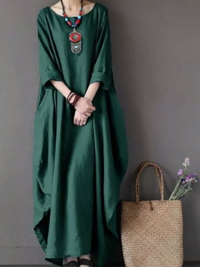Robe ample grande taille en coton et lin pour femme