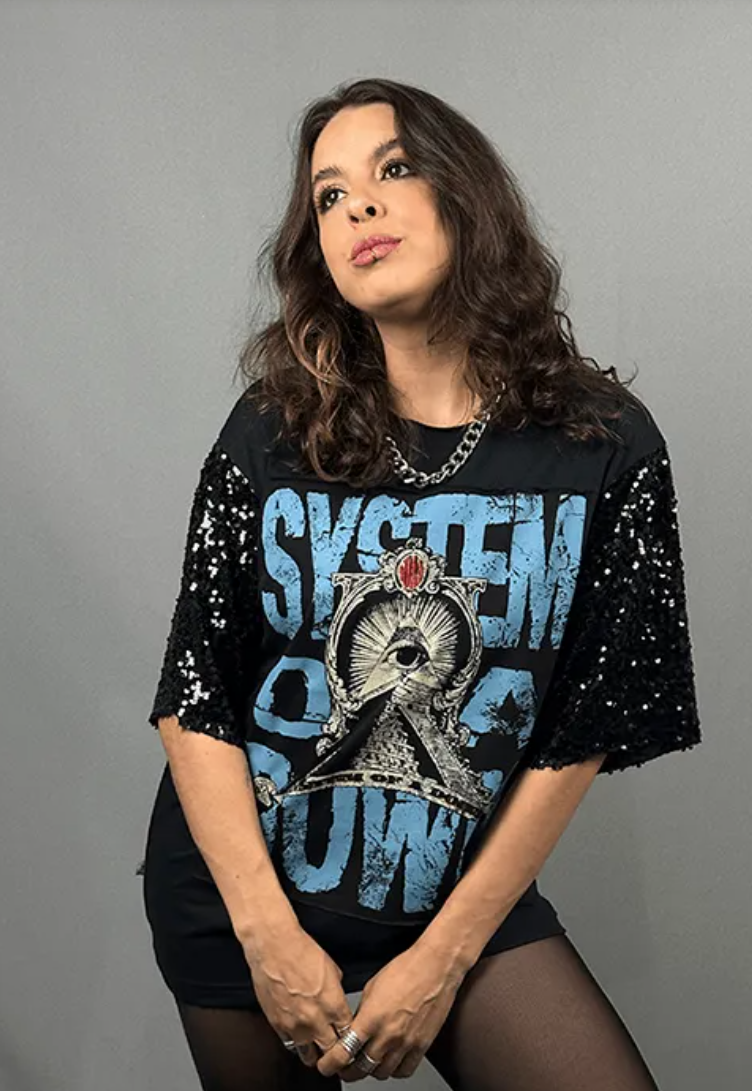 System Of A Down Sequined Sleeve Tee