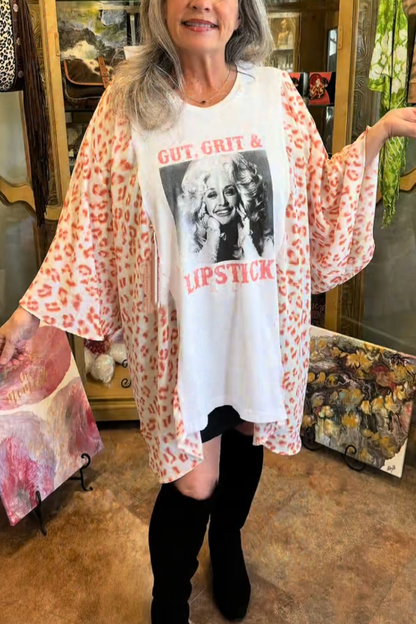 Guts Grit Lipstick-Print Dolman-Sleeve Tee