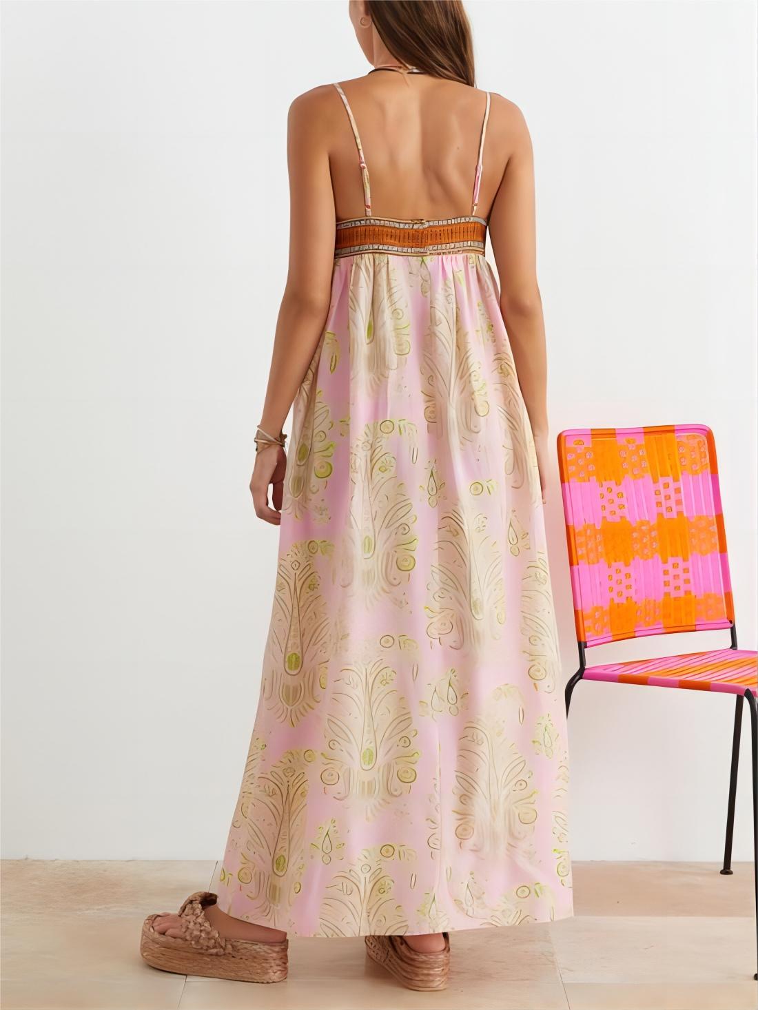 Robe mi-longue à fines bretelles à motif floral folklorique bosniaque