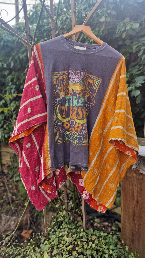 'Take it easy' boho upcycled Tee