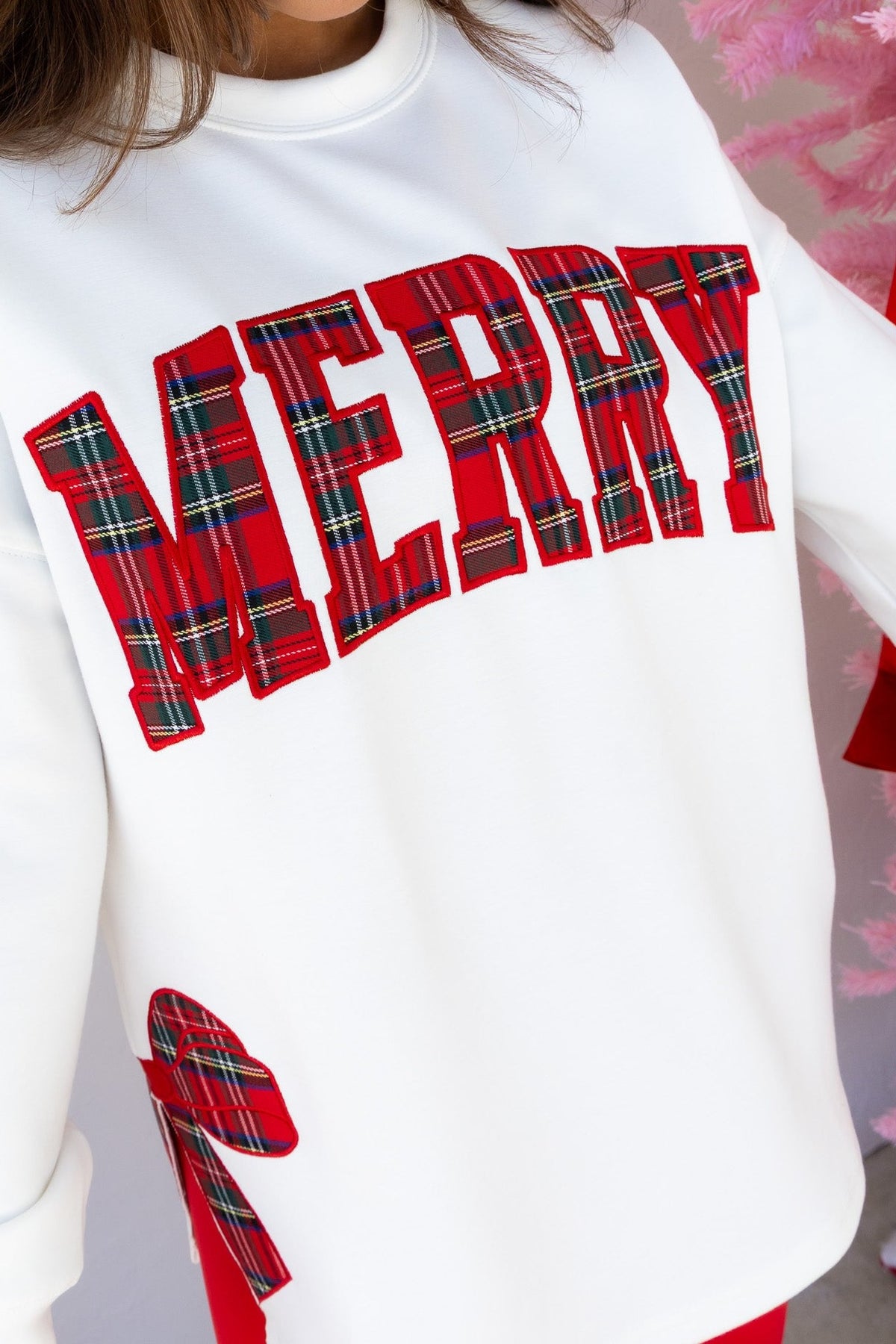 Plaid Merry White Sweatshirt